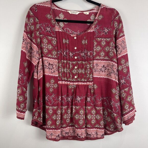 Ralph Lauren Denim & Supply Top M Red Multi Print Boho Popover Blouse Floral - Picture 1 of 7